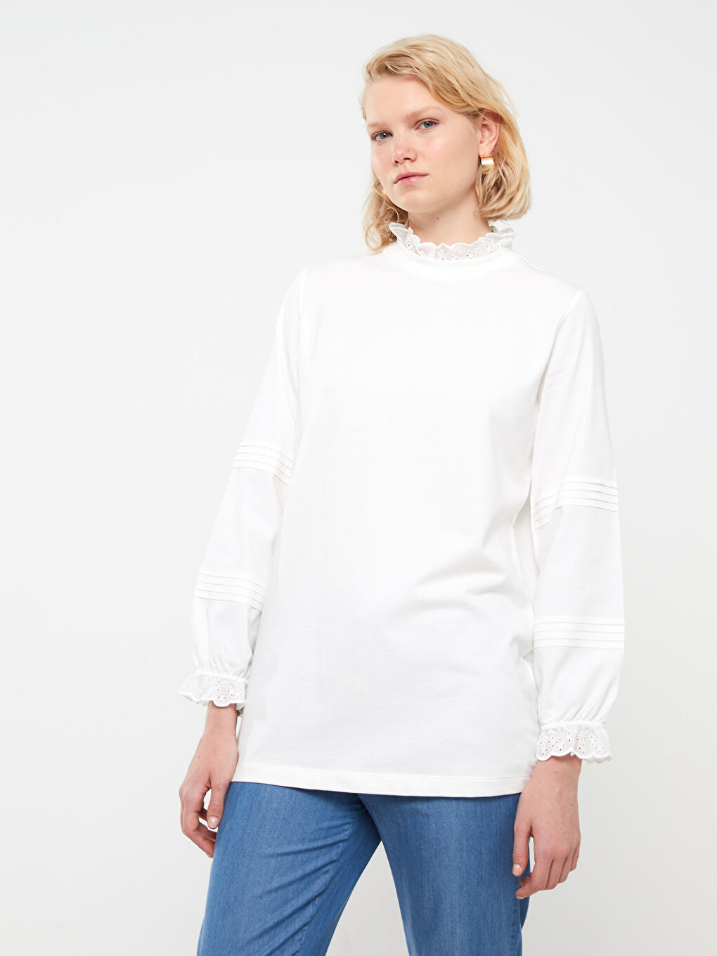 Tunique en Sweatshirt à Manches Longues Brodée à Col Cheminée pour Femmes-1