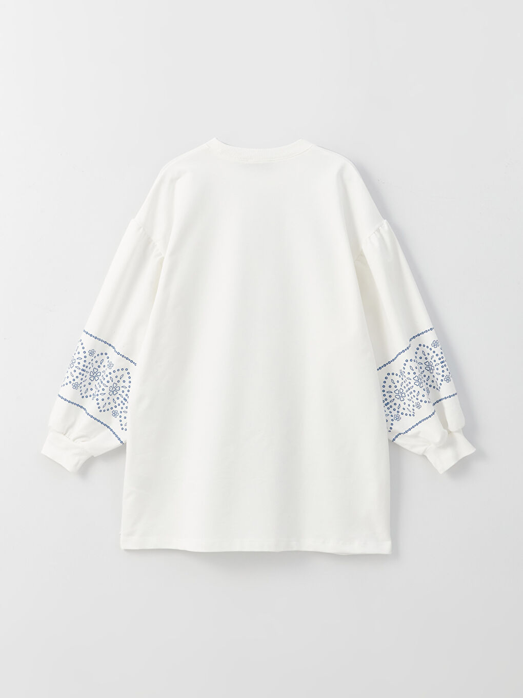 Ekru Bisiklet Yaka Baskılı Uzun Kollu Oversize Kadın Sweatshirt Tunik-7