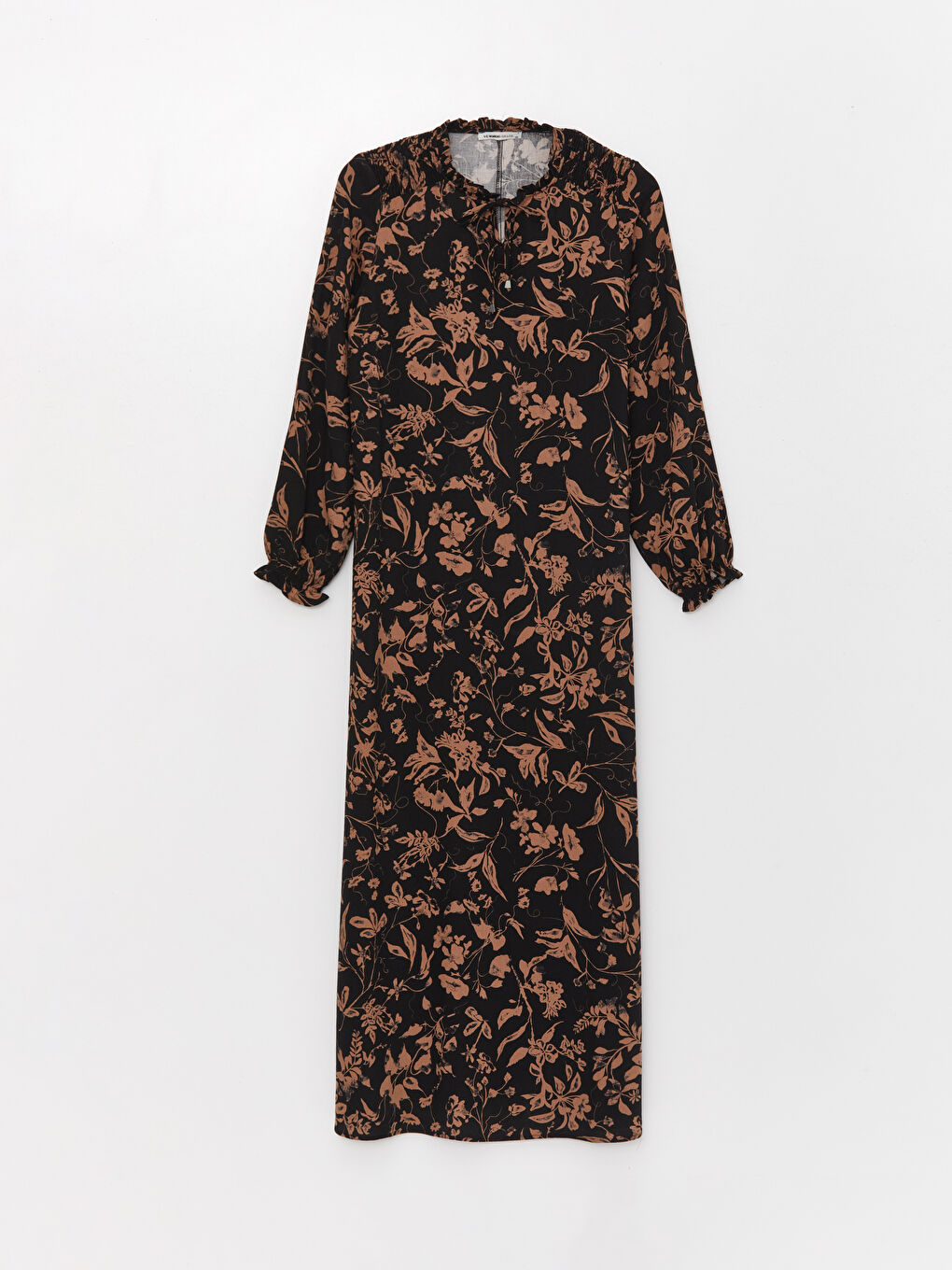 Tie Collar Floral Long Sleeve Viscose Women's Dress-5