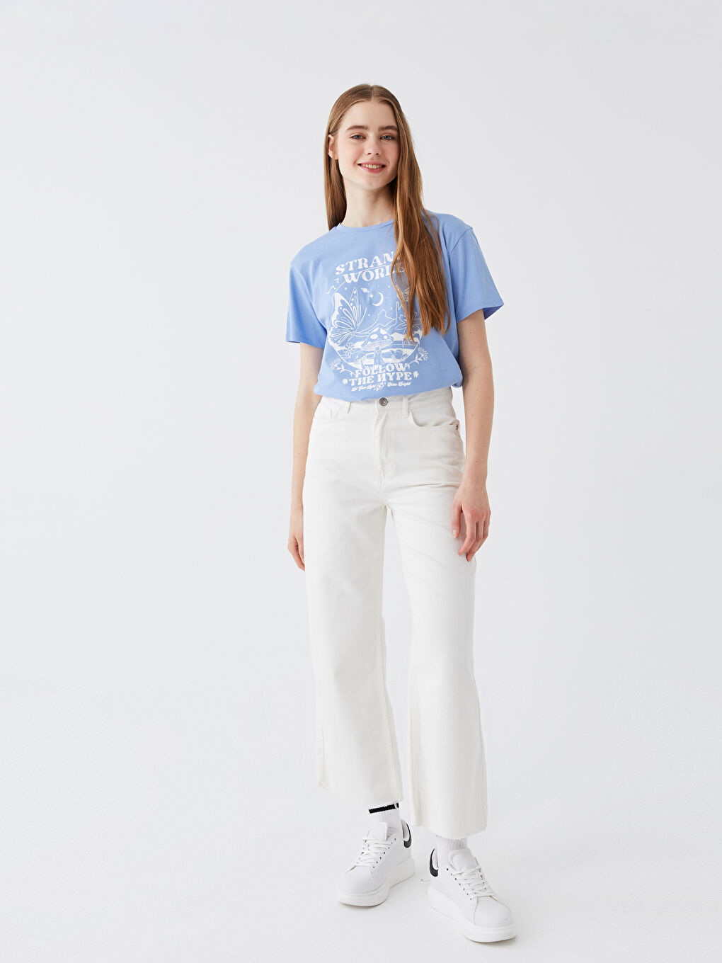 Mavi Bisiklet Yaka Baskılı Kısa Kollu Kadın Tişört-2