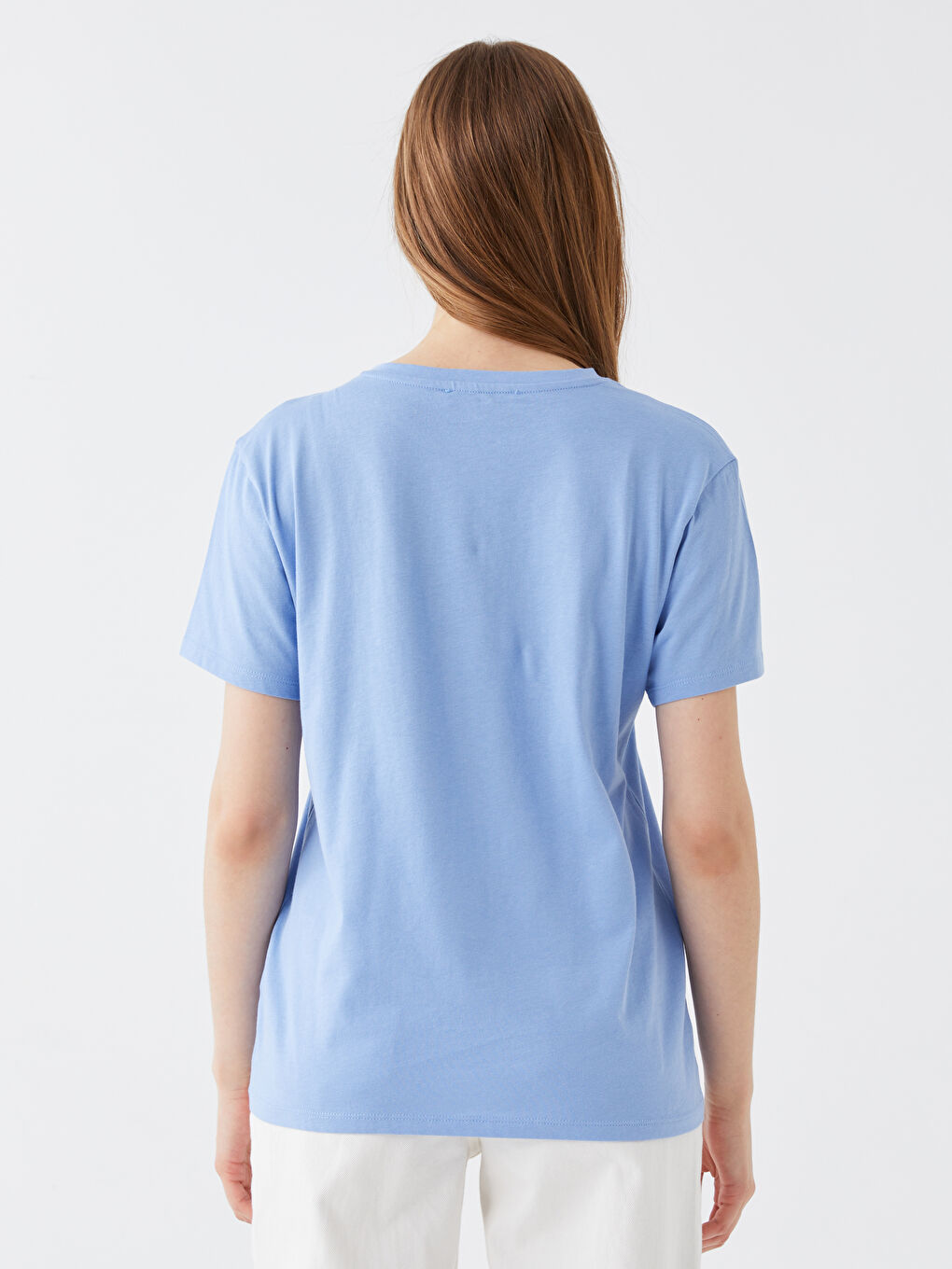 Mavi Bisiklet Yaka Baskılı Kısa Kollu Kadın Tişört-4