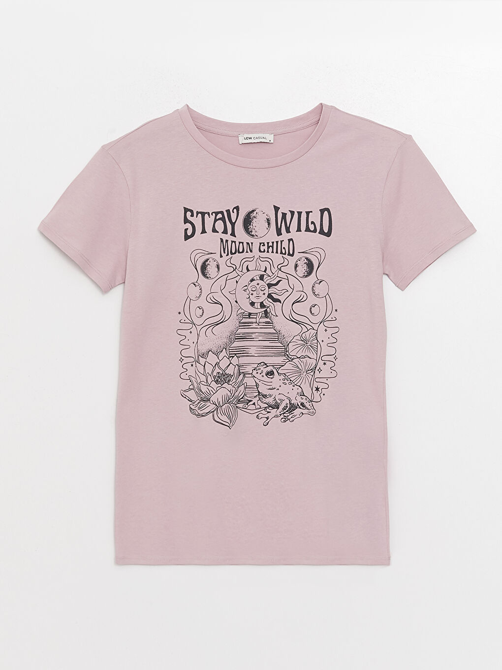 تيشيرت نسائي بأكمام قصيرة وياقة دائرية مطبوع-5