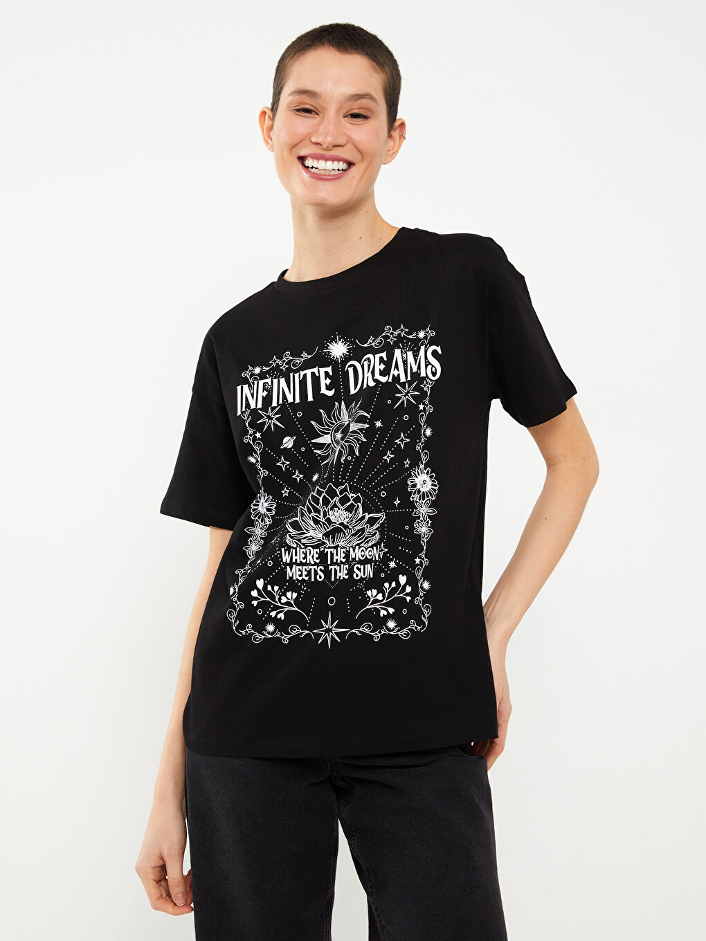 Crew Neck Printed Short Sleeve Women's T-Shirt-1