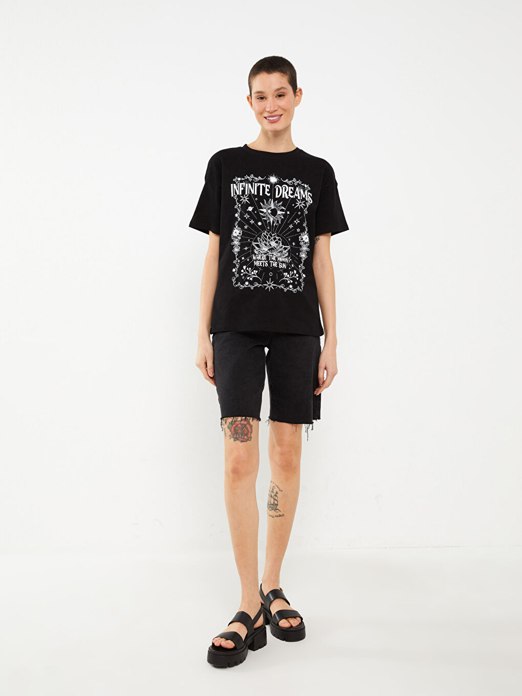 Crew Neck Printed Short Sleeve Women's T-Shirt-2