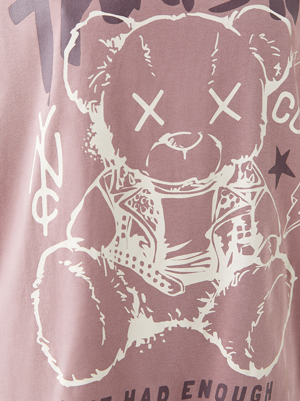 Kahverengi Bisiklet Yaka Baskılı Kısa Kollu Oversize Kadın Tişört-3