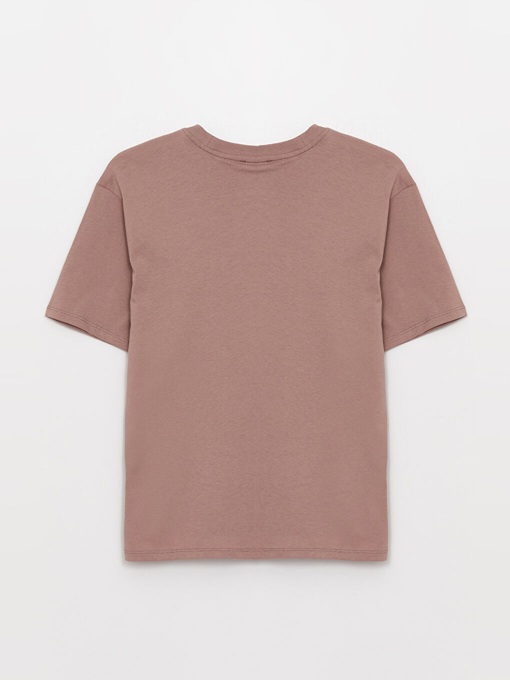 Kahverengi Bisiklet Yaka Baskılı Kısa Kollu Oversize Kadın Tişört-6