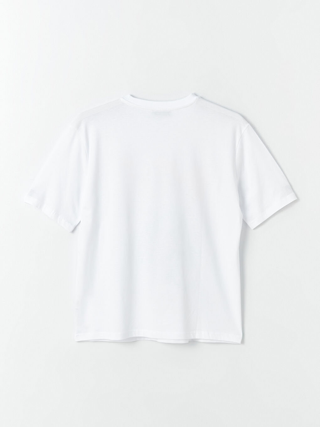 Beyaz Bisiklet Yaka Baskılı Kısa Kollu Oversize Kadın Tişört-6