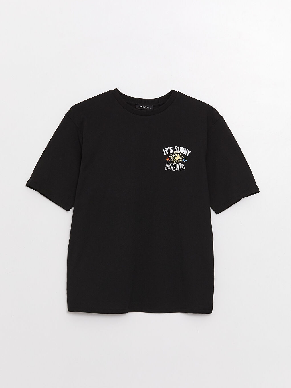 Siyah Bisiklet Yaka Baskılı Kısa Kollu Oversize Kadın Tişört-5