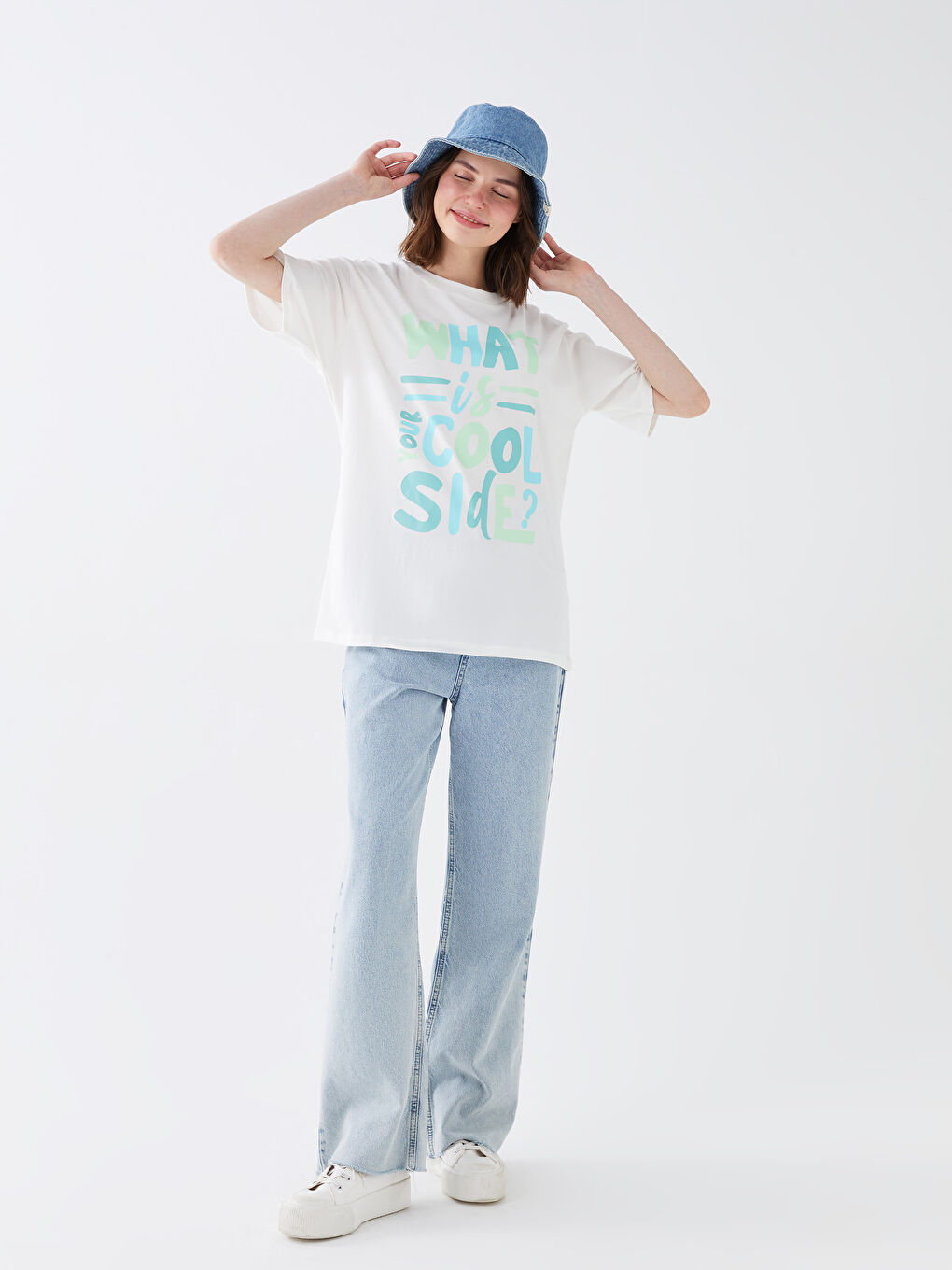 Crew Neck Printed Short Sleeve Oversize Women's T-Shirt-2