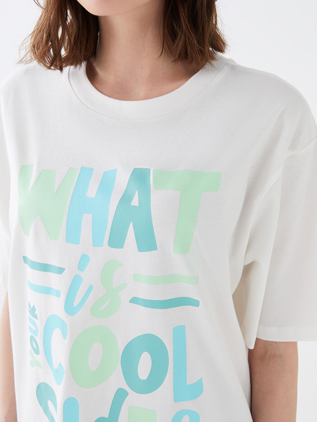 Crew Neck Printed Short Sleeve Oversize Women's T-Shirt-3