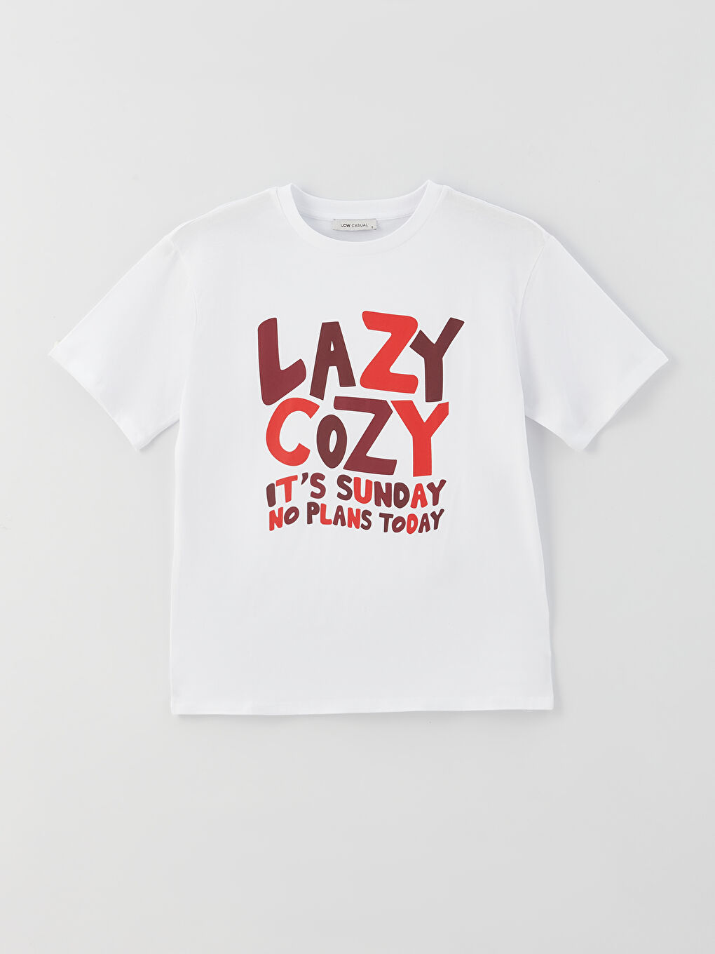 Beyaz Bisiklet Yaka Baskılı Kısa Kollu Oversize Kadın Tişört-5