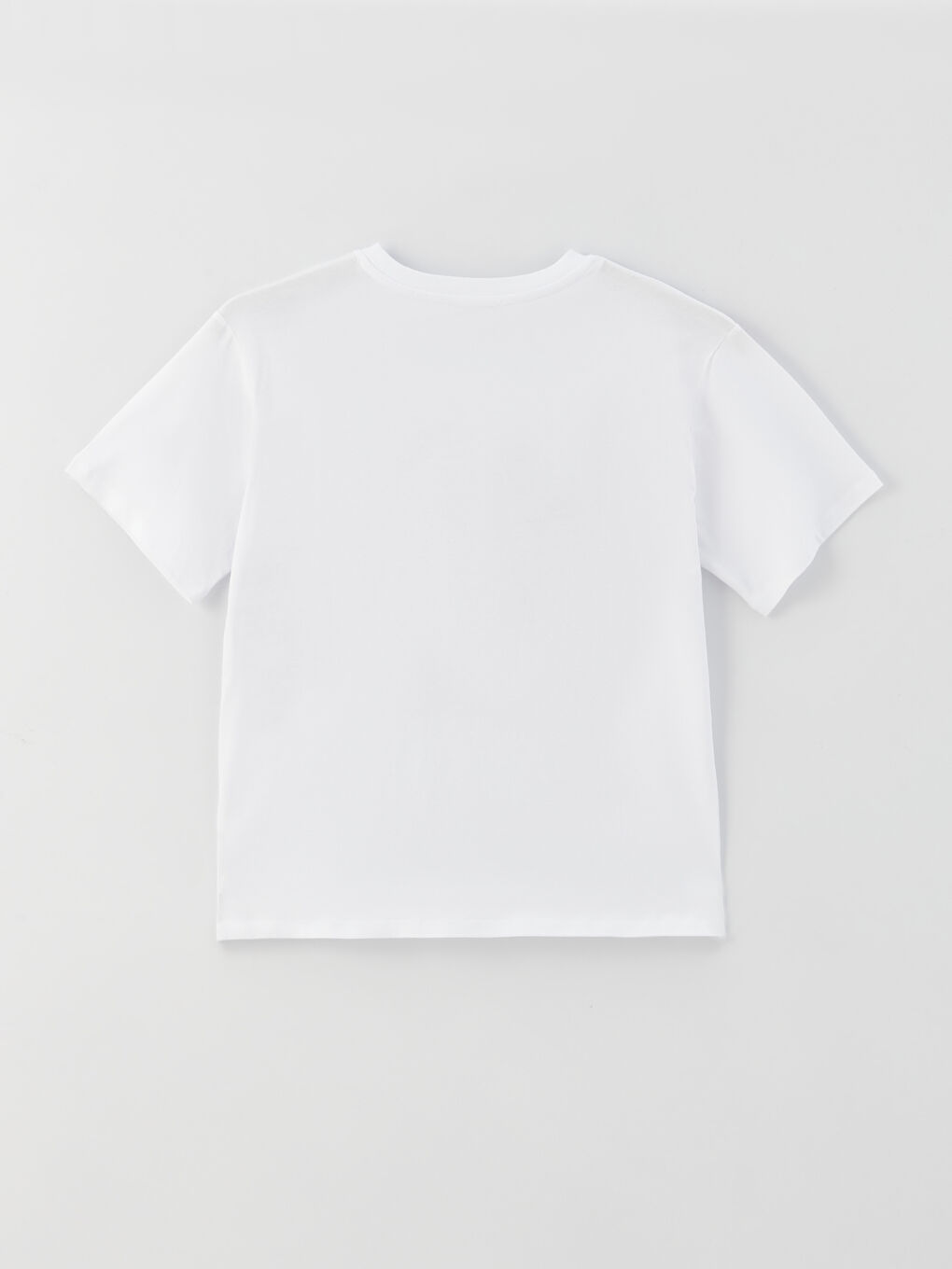 Beyaz Bisiklet Yaka Baskılı Kısa Kollu Oversize Kadın Tişört-6