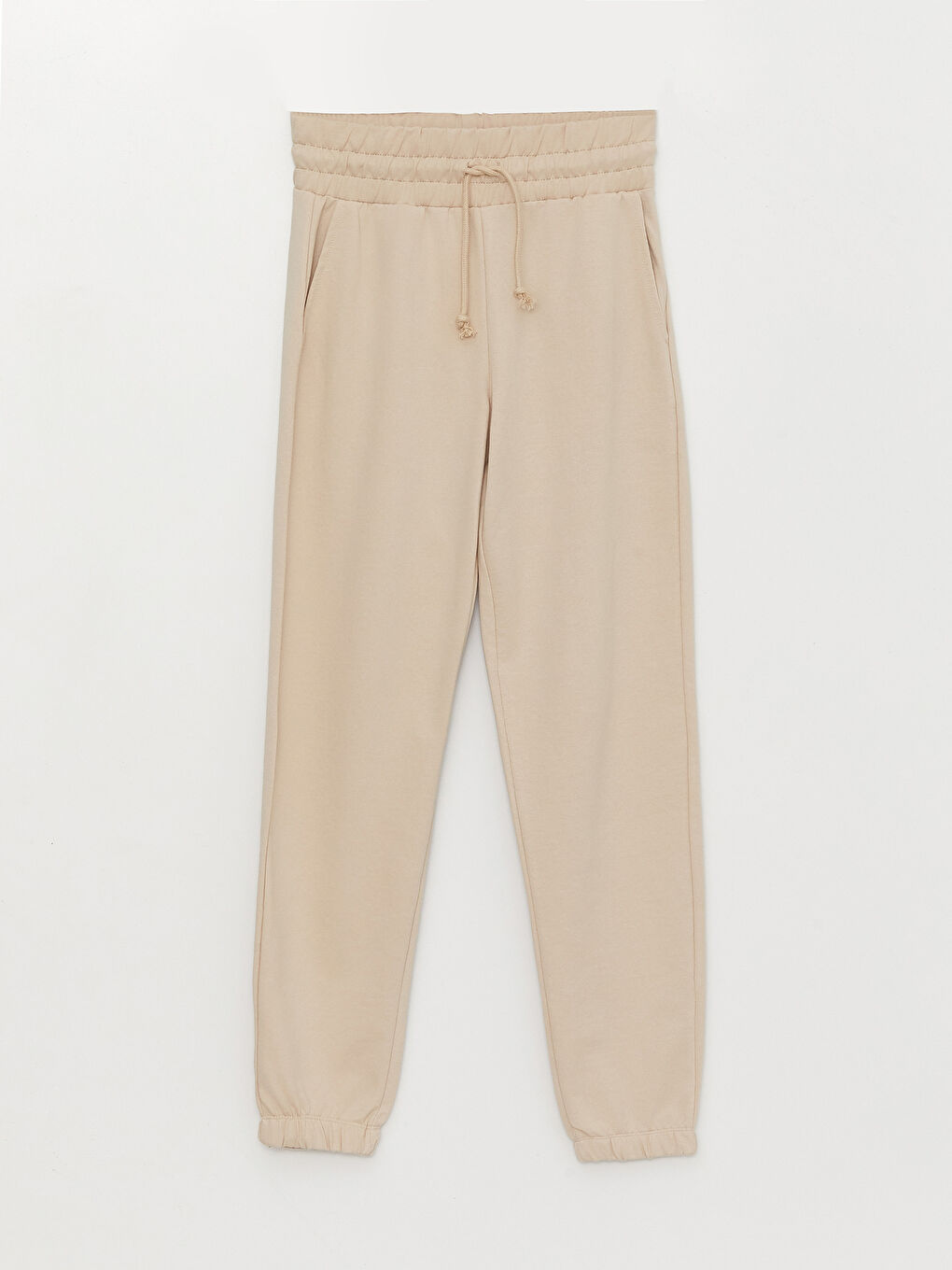 Bej Kadın Beli Lastikli Düz Jogger Eşofman Altı