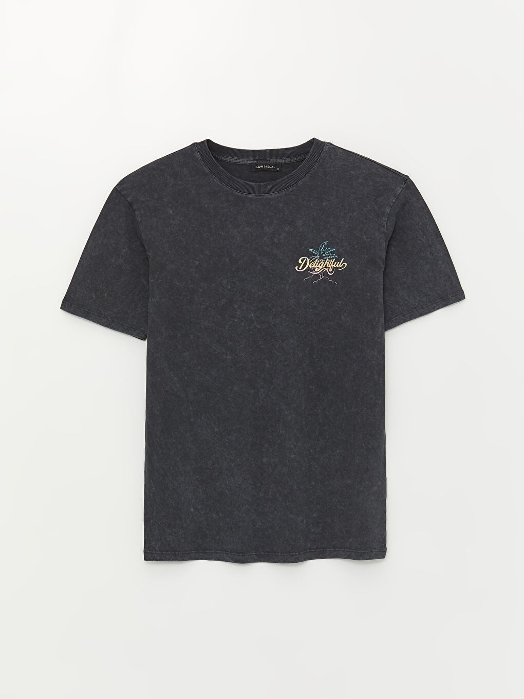 Antrasit Bisiklet Yaka Baskılı Kısa Kollu Oversize Kadın Tişört-5