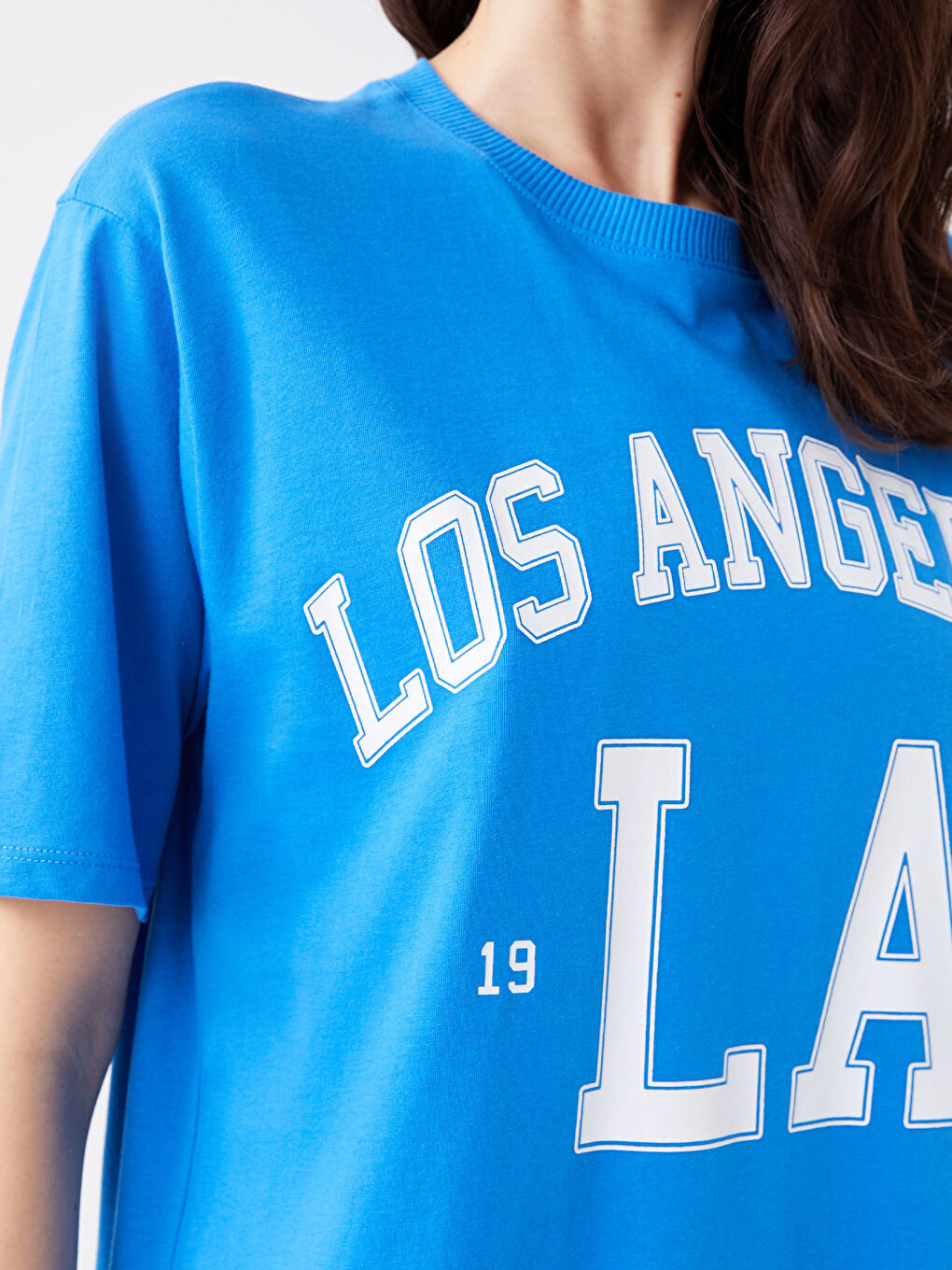 Mavi Bisiklet Yaka Baskılı Kısa Kollu Oversize Kadın Tişört-3