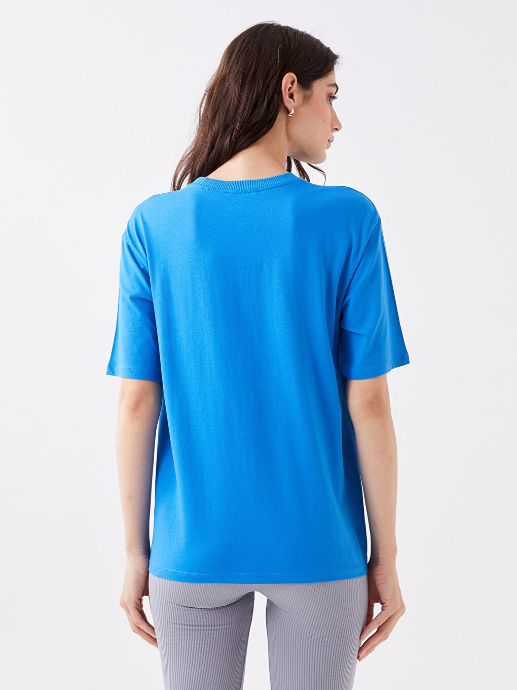 Mavi Bisiklet Yaka Baskılı Kısa Kollu Oversize Kadın Tişört-4
