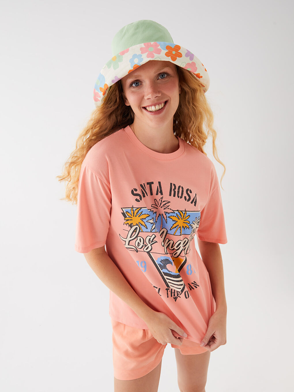 Crew Neck Printed Short Sleeve Oversize Women's T-Shirt