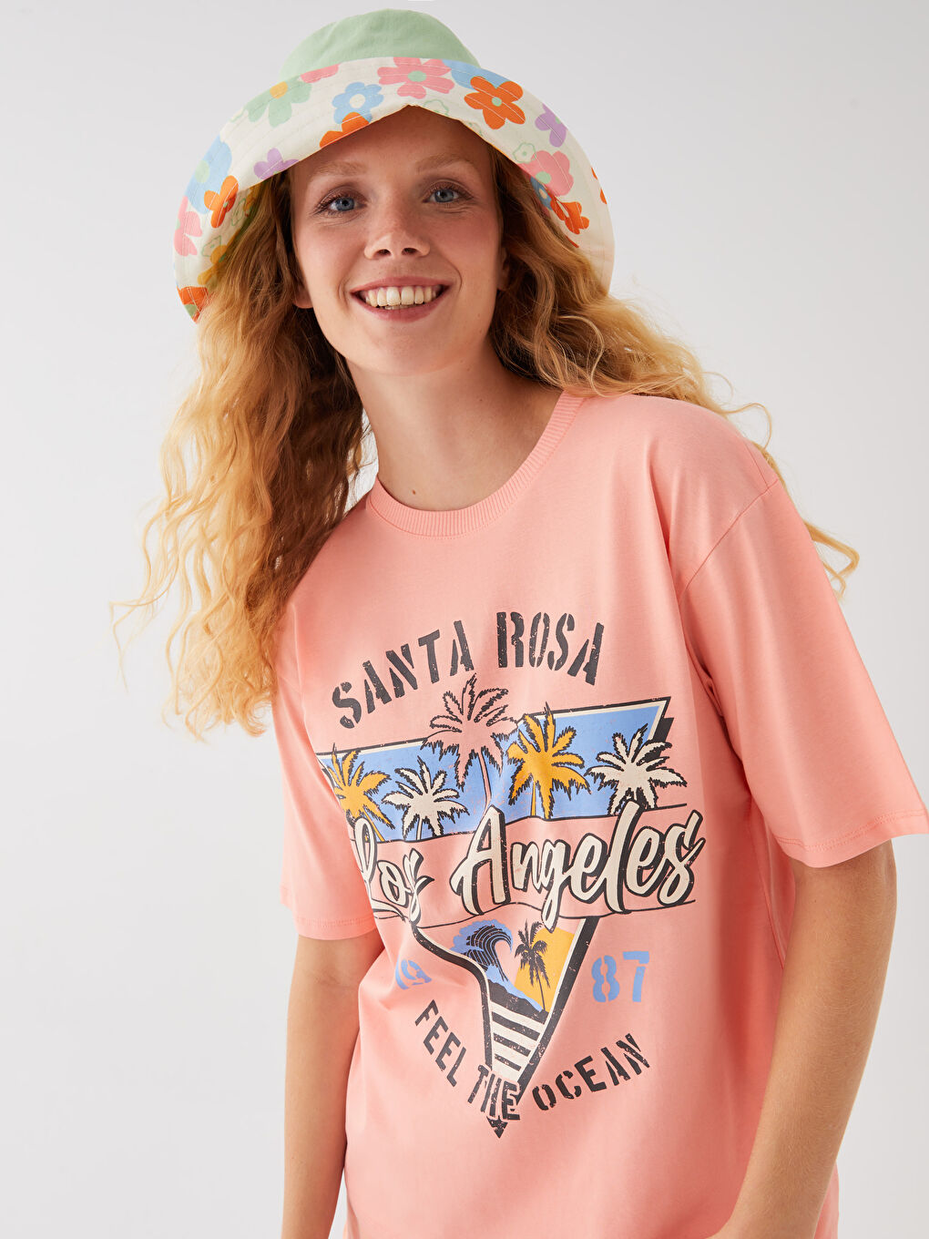 LCW Vision Crew Neck Printed Short Sleeve Oversize Women's T-Shirt -S3GI25Z8-FPC