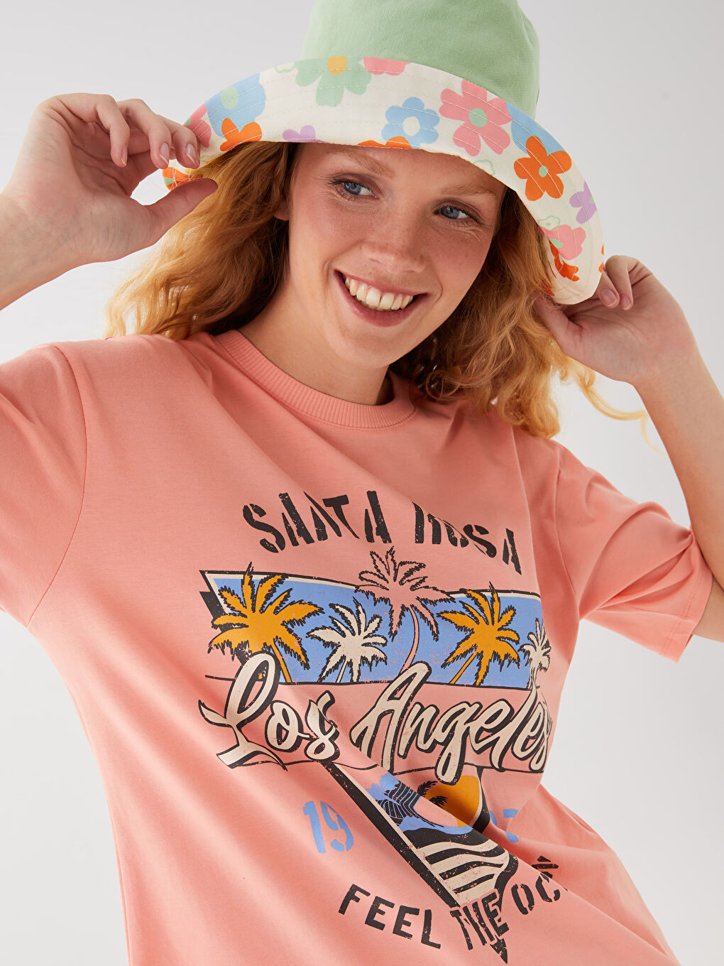 LCW Vision Crew Neck Printed Short Sleeve Oversize Women's T-Shirt -S3GI25Z8-FPC