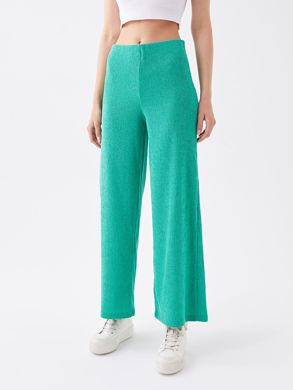 Elasticated Waist Plain Wide Leg Women's Sweatpants-3