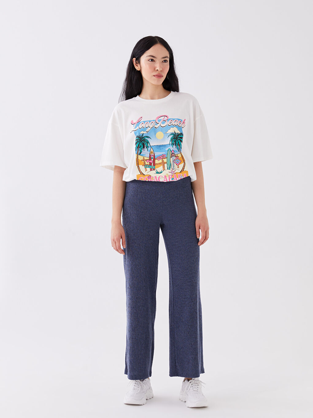 Спортивные штаны с эластичным поясом, однотонные, широкие брюки для женщин