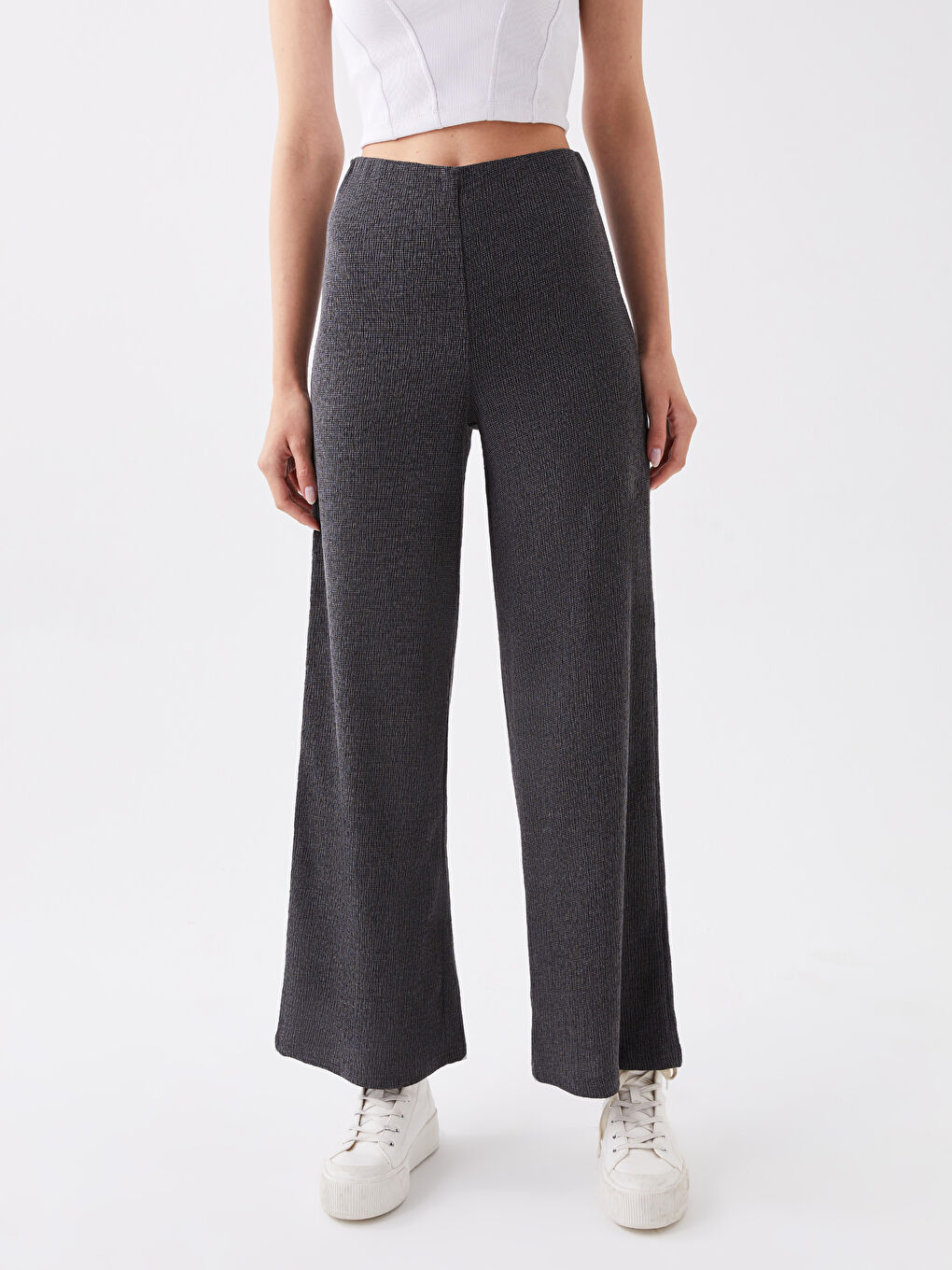 Pantalon de survêtement uni à jambe large et taille élastiquée pour femmes-3