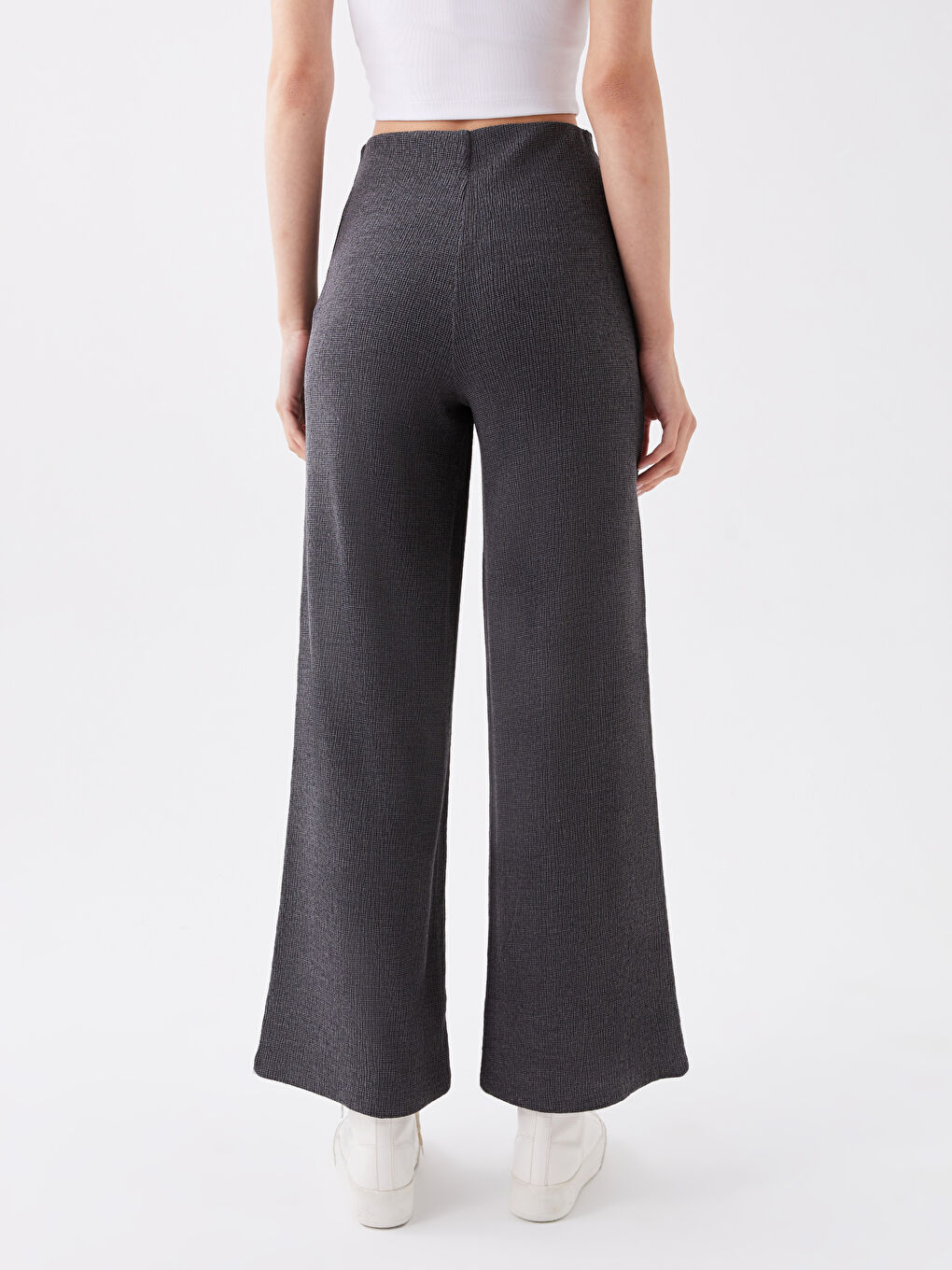 Pantalon de survêtement uni à jambe large et taille élastiquée pour femmes-4