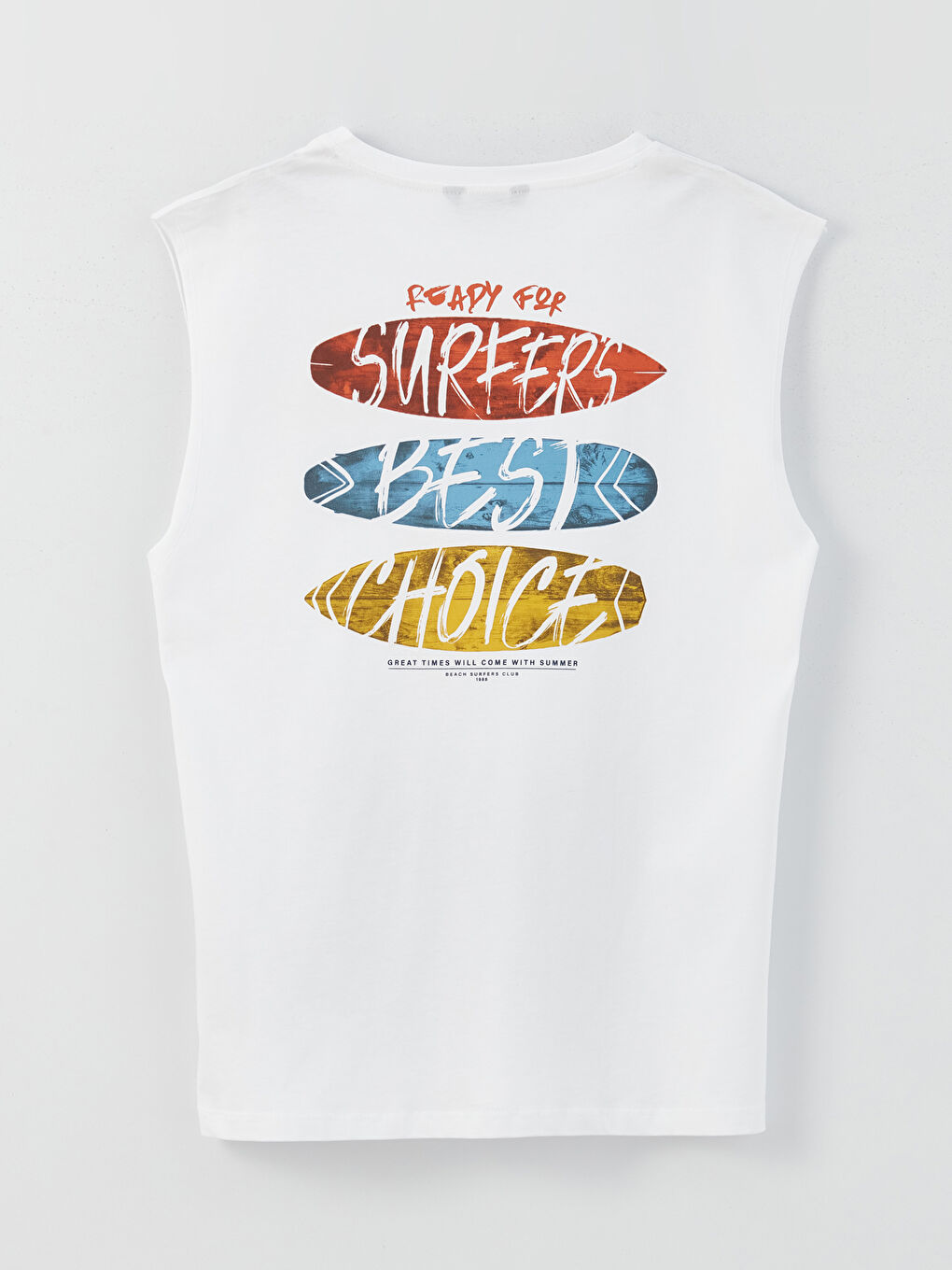 Beyaz Bisiklet Yaka Baskılı Penye Erkek Kolsuz Tişört-7