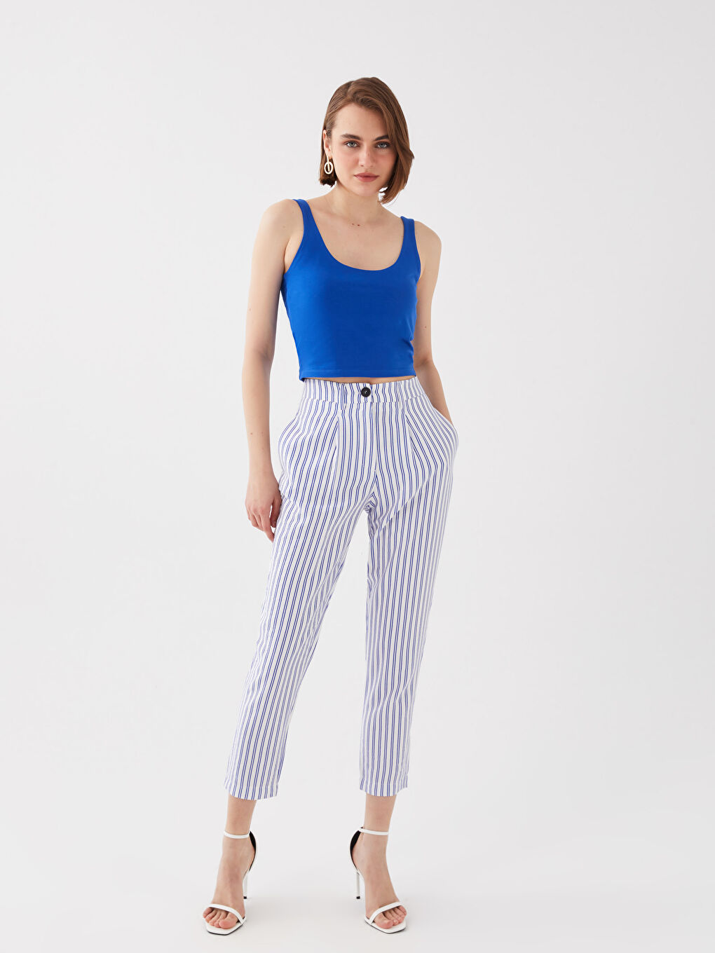 High Waist Casual Fit Striped Women's Trousers -S3GI34Z8-MRQ