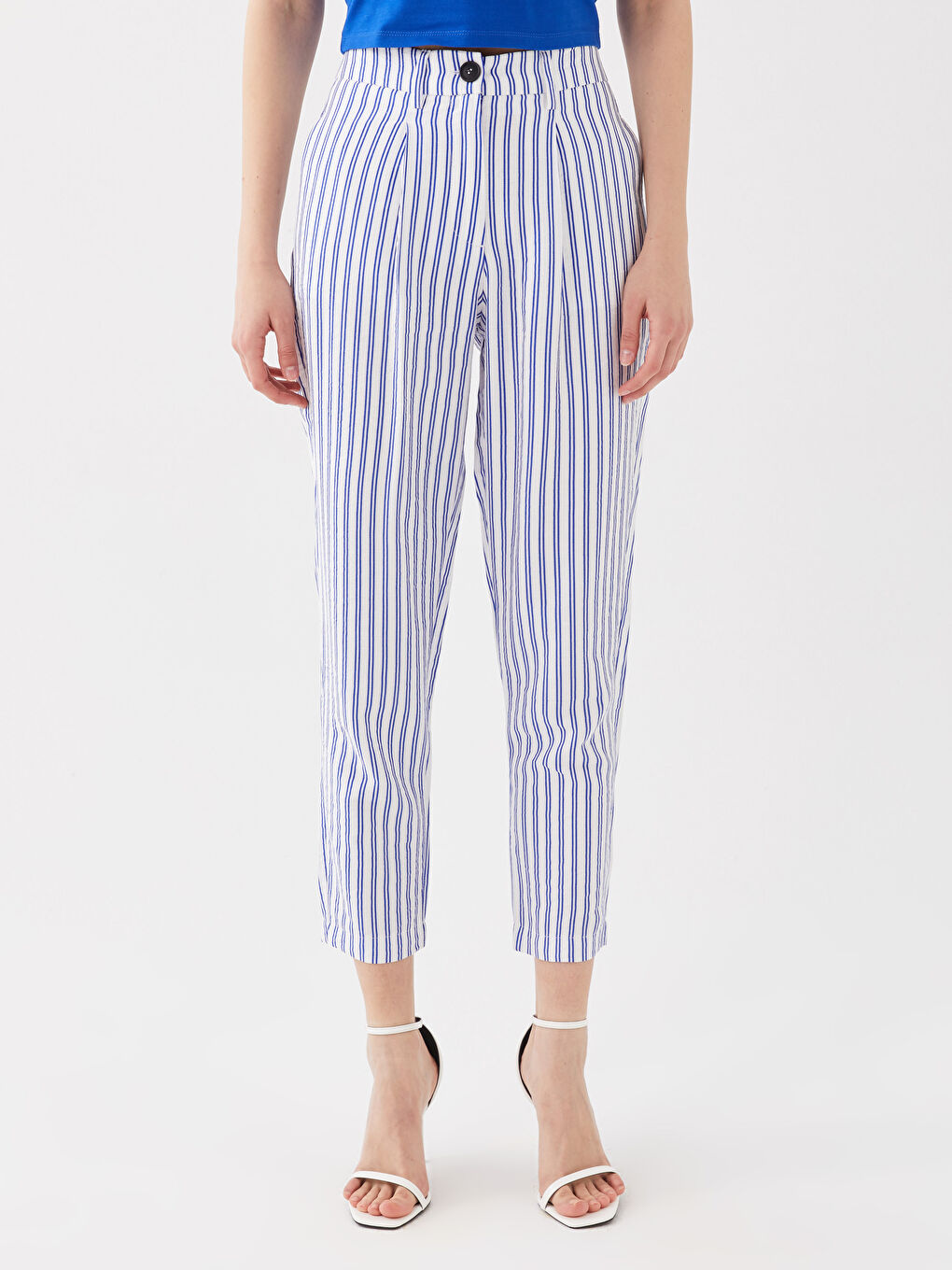 High Waist Casual Fit Striped Women's Trousers -S3GI34Z8-MRQ