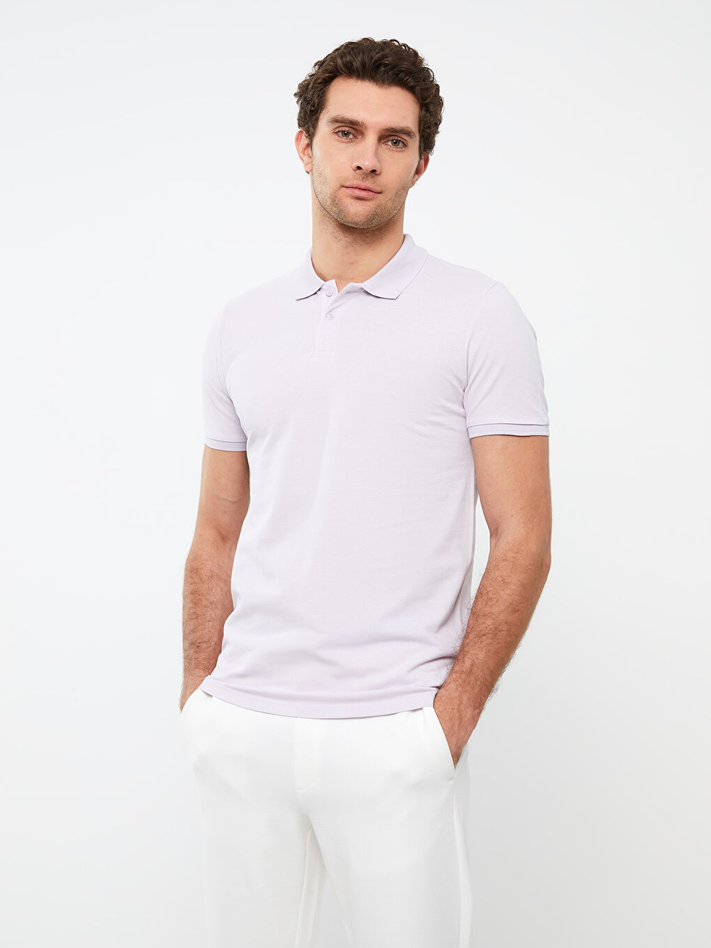 Lila Polo Yaka Kısa Kollu Pike Erkek Tişört