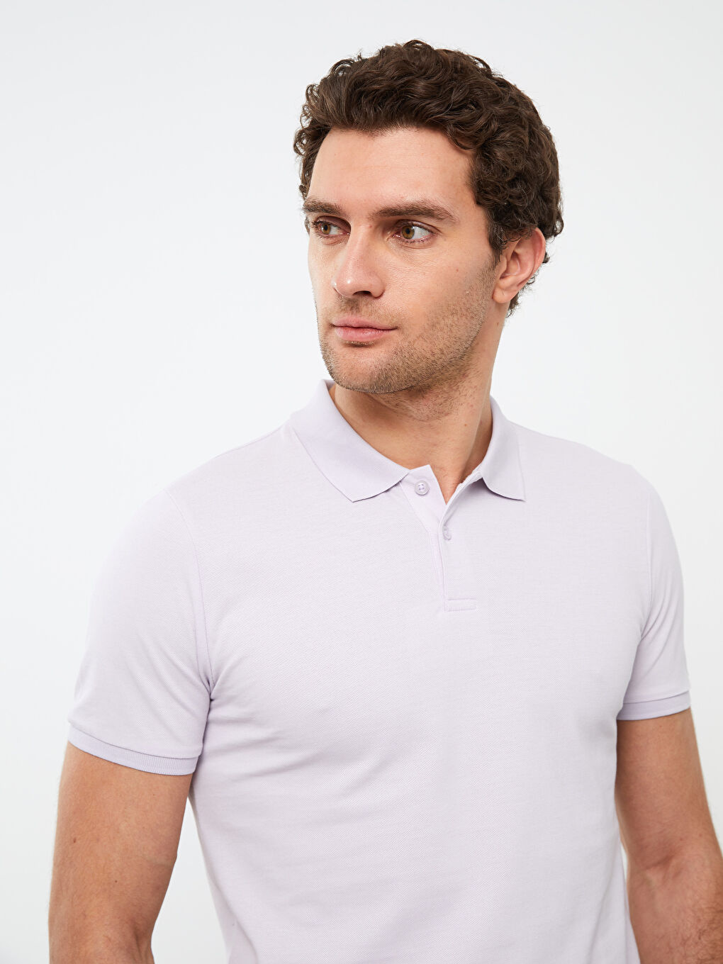 Lila Polo Yaka Kısa Kollu Pike Erkek Tişört-1