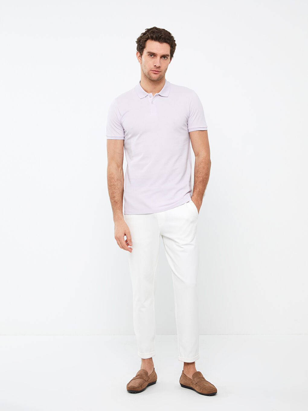 Lila Polo Yaka Kısa Kollu Pike Erkek Tişört-2