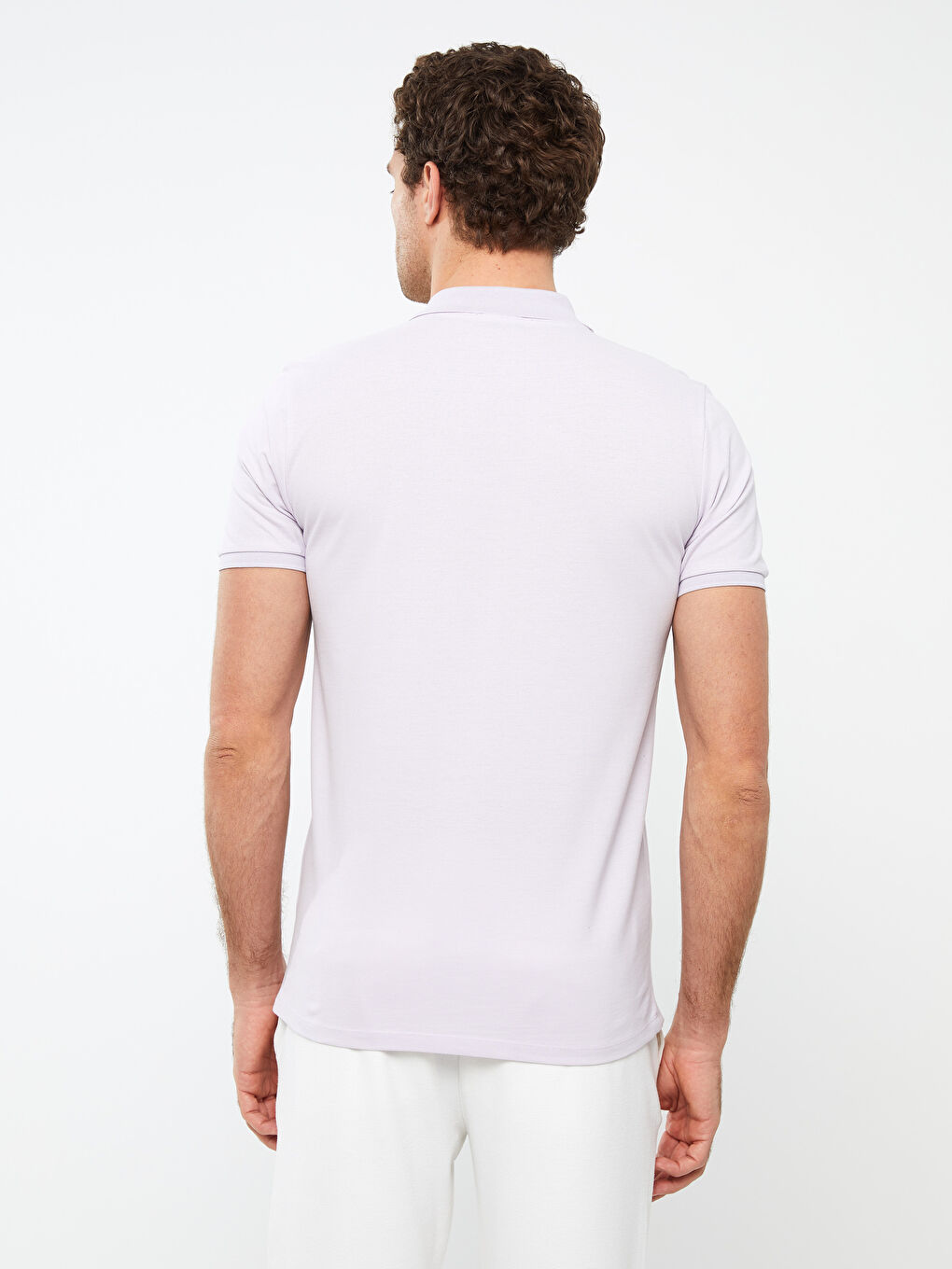 Lila Polo Yaka Kısa Kollu Pike Erkek Tişört-4