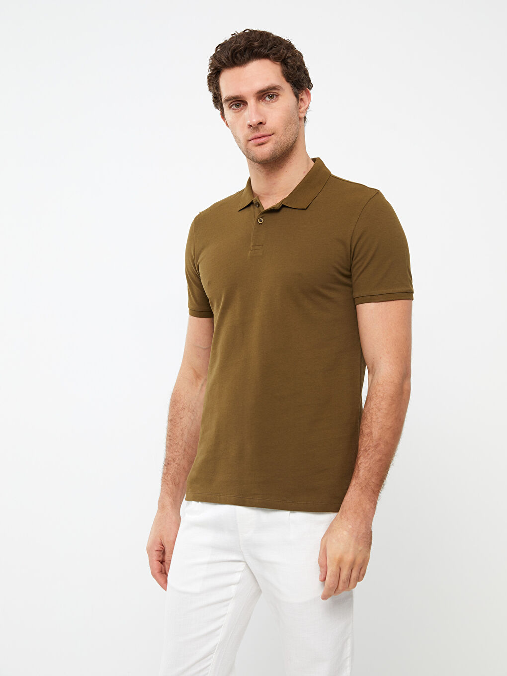 Haki Polo Yaka Kısa Kollu Pike Erkek Tişört