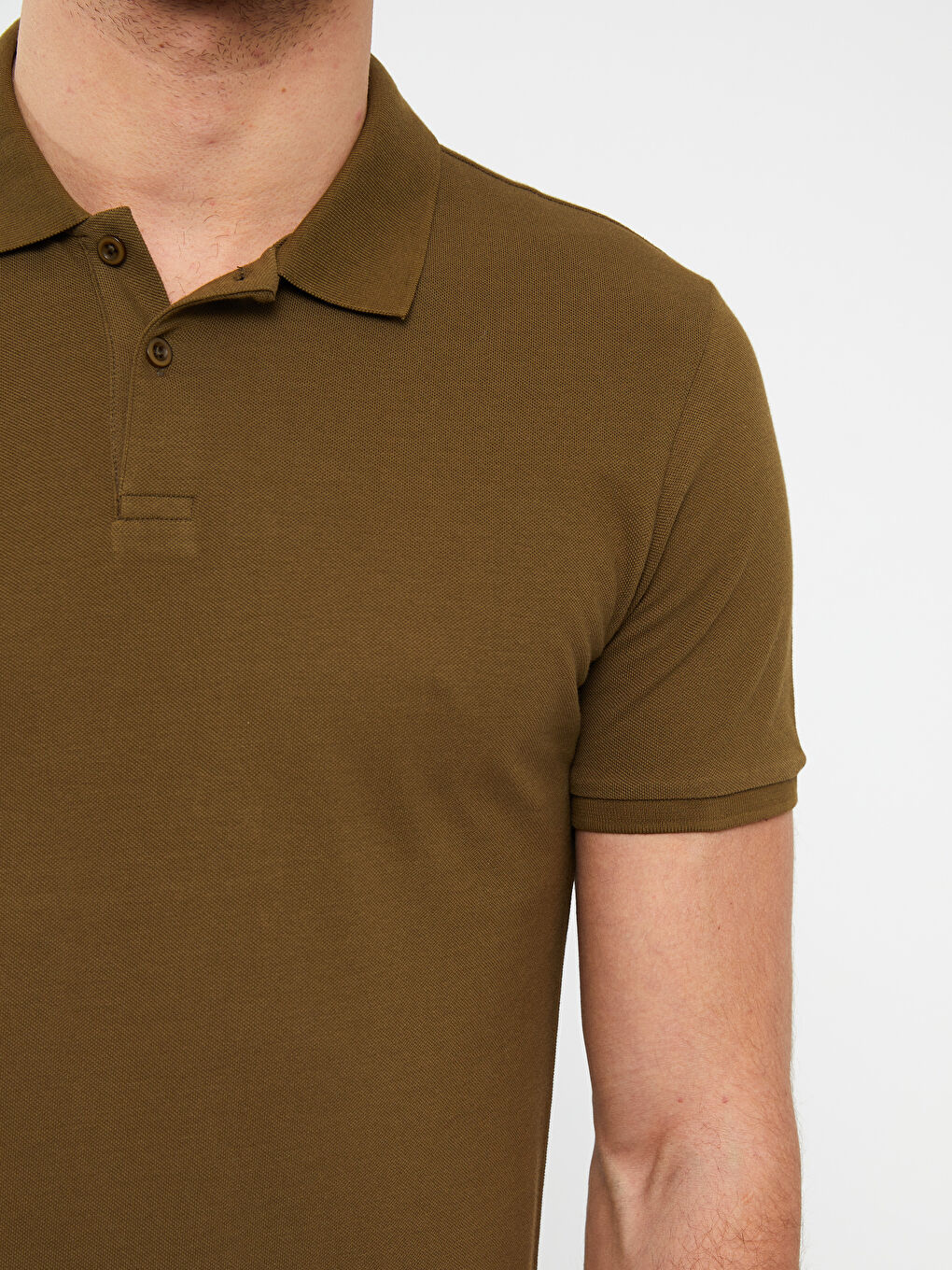 Haki Polo Yaka Kısa Kollu Pike Erkek Tişört-3