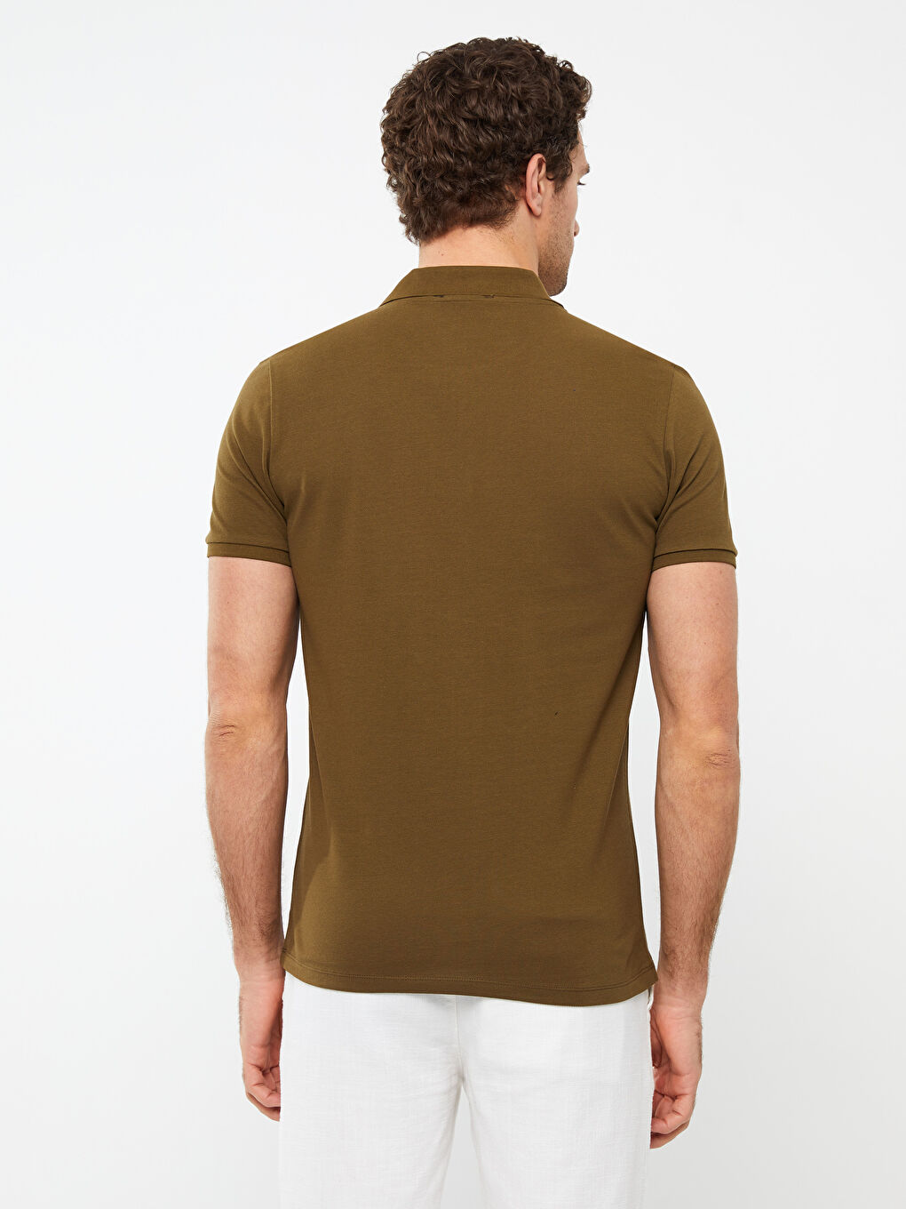 Haki Polo Yaka Kısa Kollu Pike Erkek Tişört-4