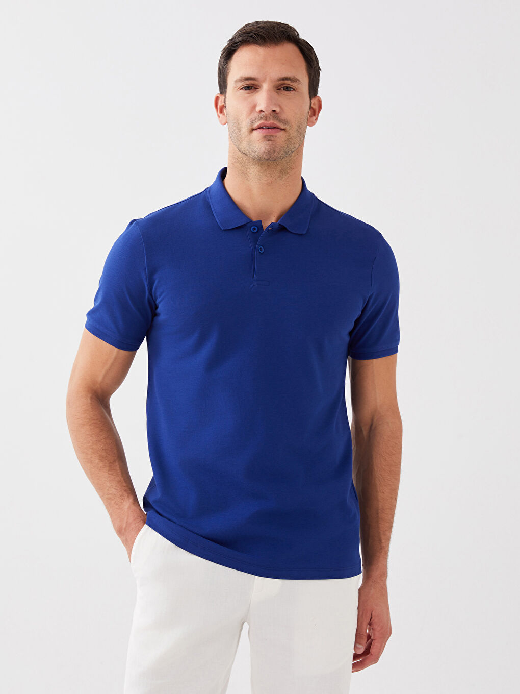 Mavi Polo Yaka Kısa Kollu Pike Erkek Tişört