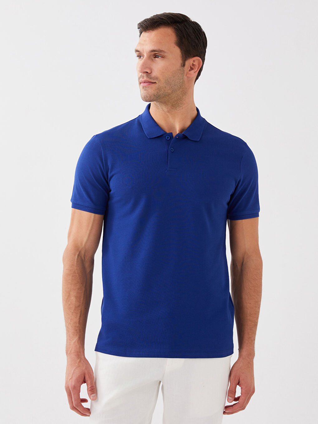 Mavi Polo Yaka Kısa Kollu Pike Erkek Tişört-1