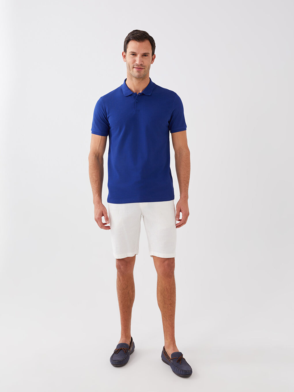 Mavi Polo Yaka Kısa Kollu Pike Erkek Tişört-2