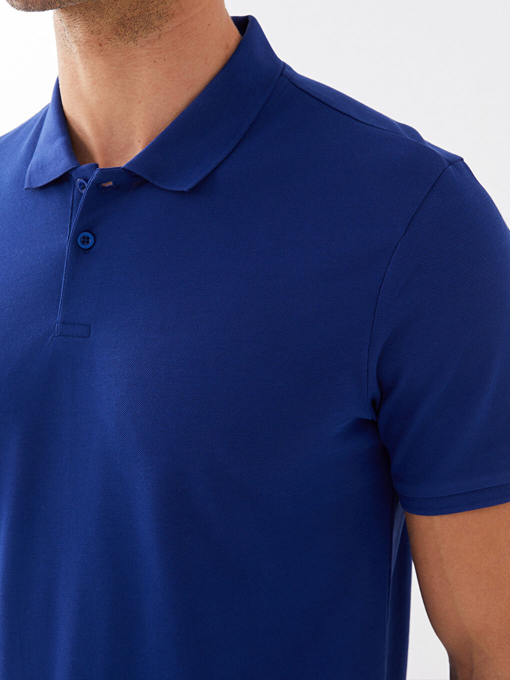 Mavi Polo Yaka Kısa Kollu Pike Erkek Tişört-3