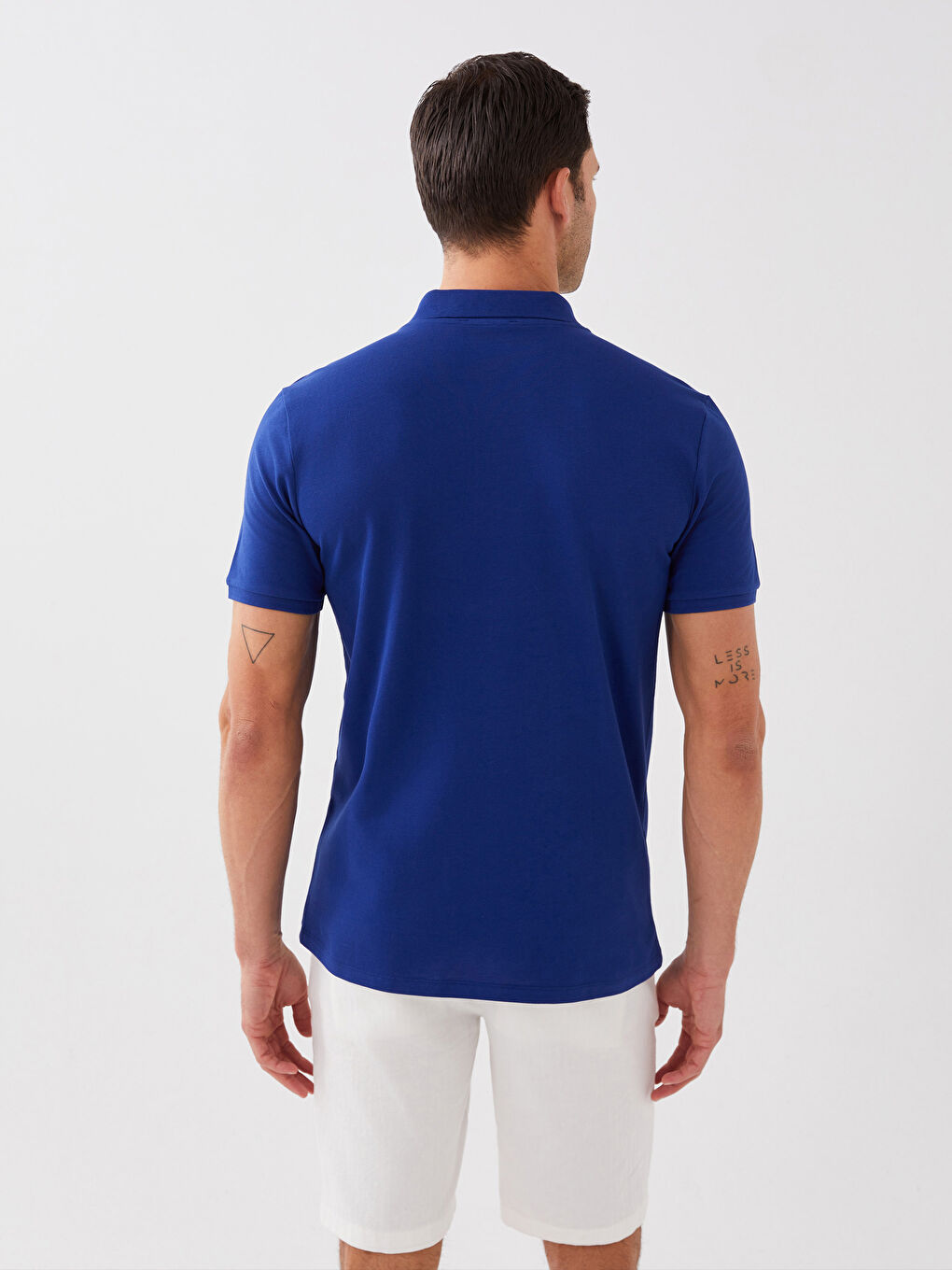 Mavi Polo Yaka Kısa Kollu Pike Erkek Tişört-4