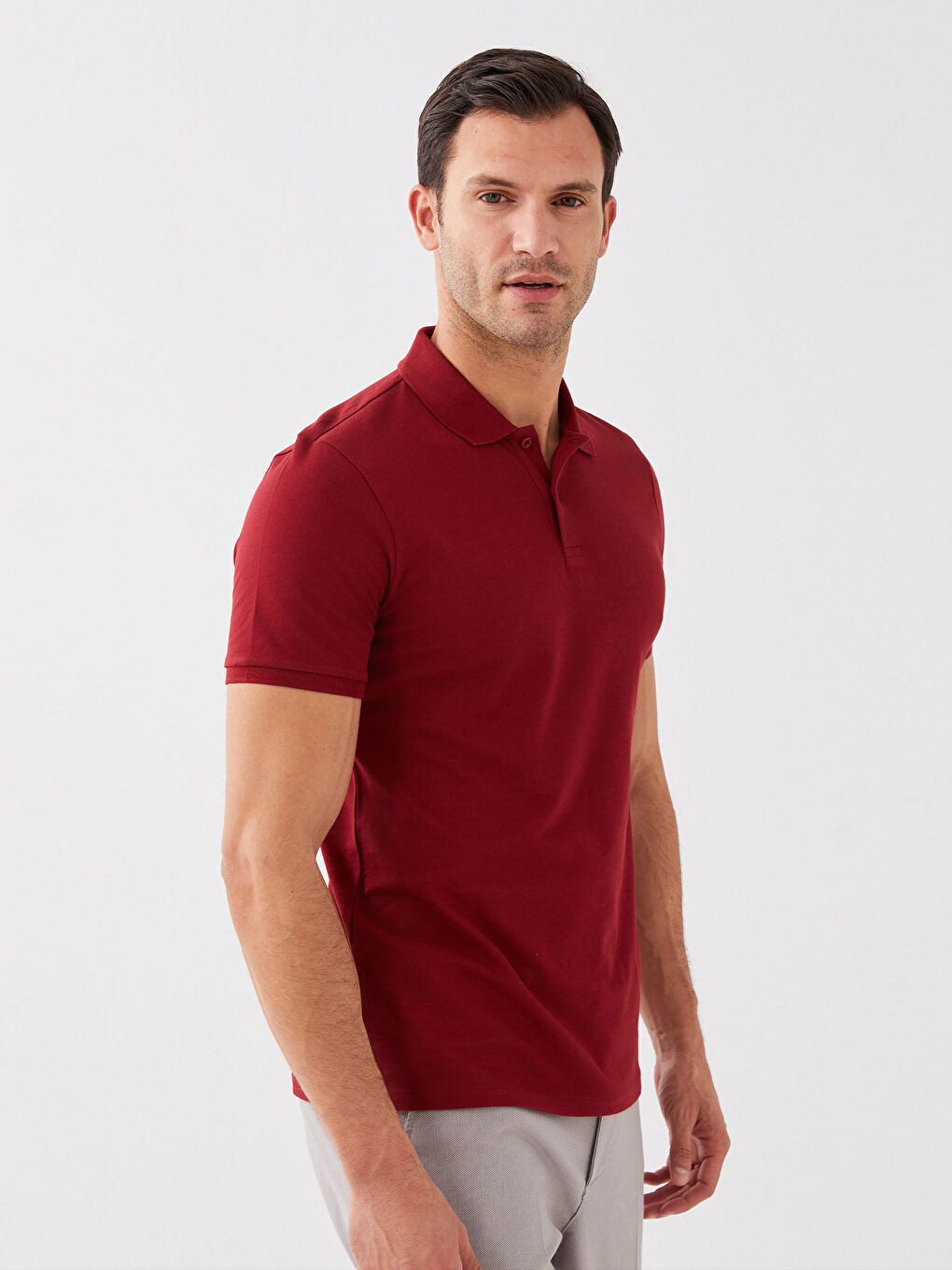 Bordo Polo Yaka Kısa Kollu Pike Erkek Tişört-1