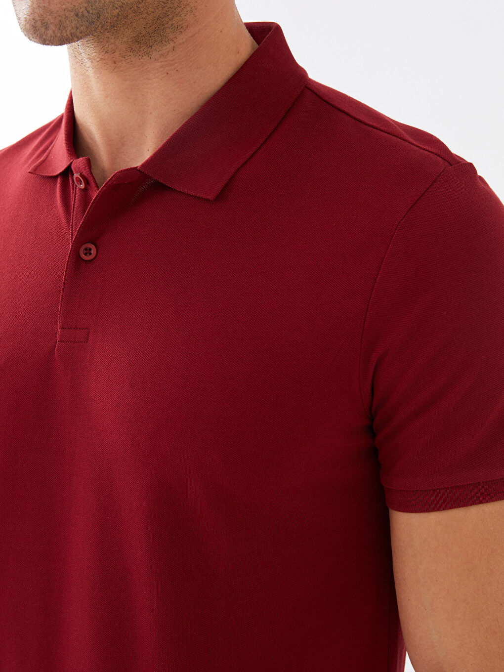Bordo Polo Yaka Kısa Kollu Pike Erkek Tişört-3