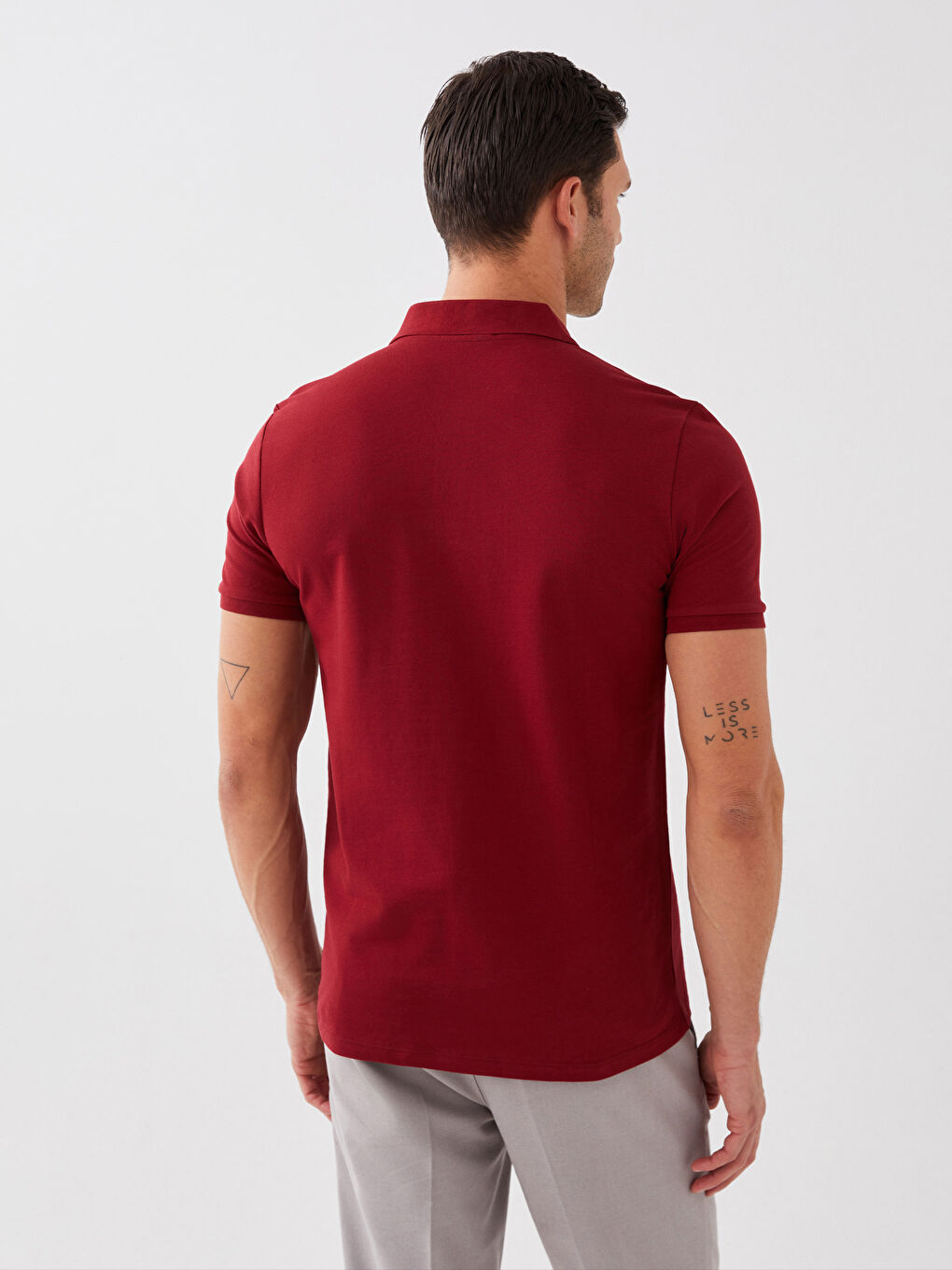 Bordo Polo Yaka Kısa Kollu Pike Erkek Tişört-4