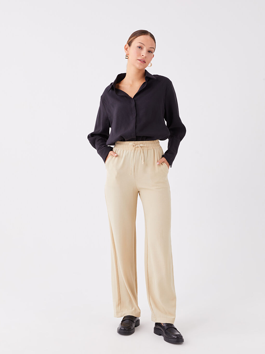 Elasticated Waist Relaxed Fit Women's Trousers-1
