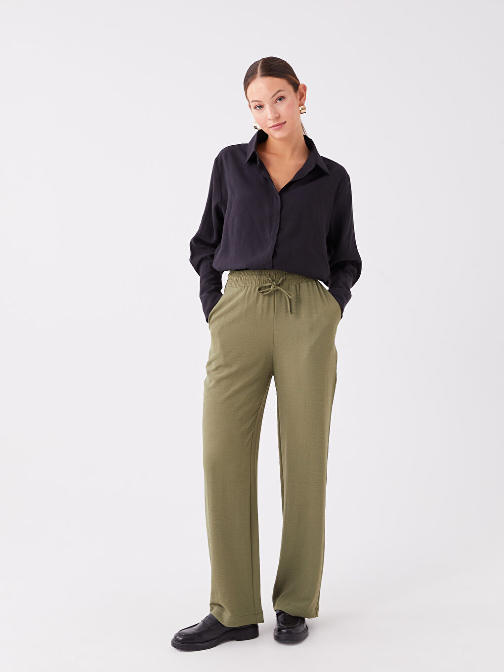 Elasticated Waist Relaxed Fit Women's Trousers -S3GI46Z8-H8M