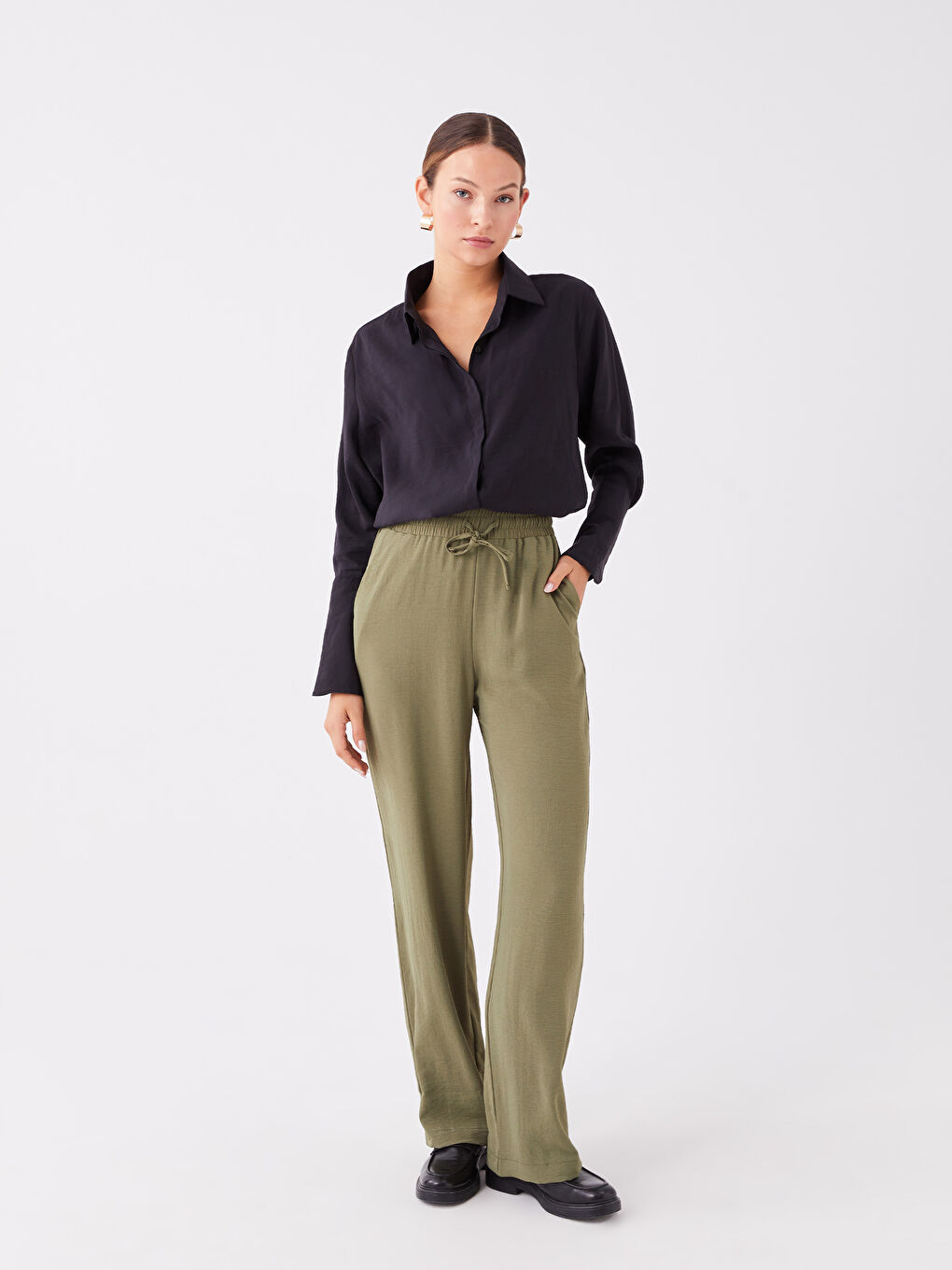 Elasticated Waist Relaxed Fit Women's Trousers -S3GI46Z8-H8M