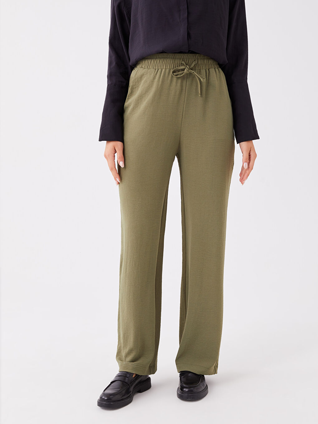 Elasticated Waist Relaxed Fit Women's Trousers -S3GI46Z8-H8M