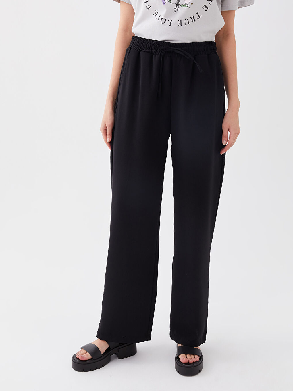 Elasticated Waist Relaxed Fit Women's Trousers-3